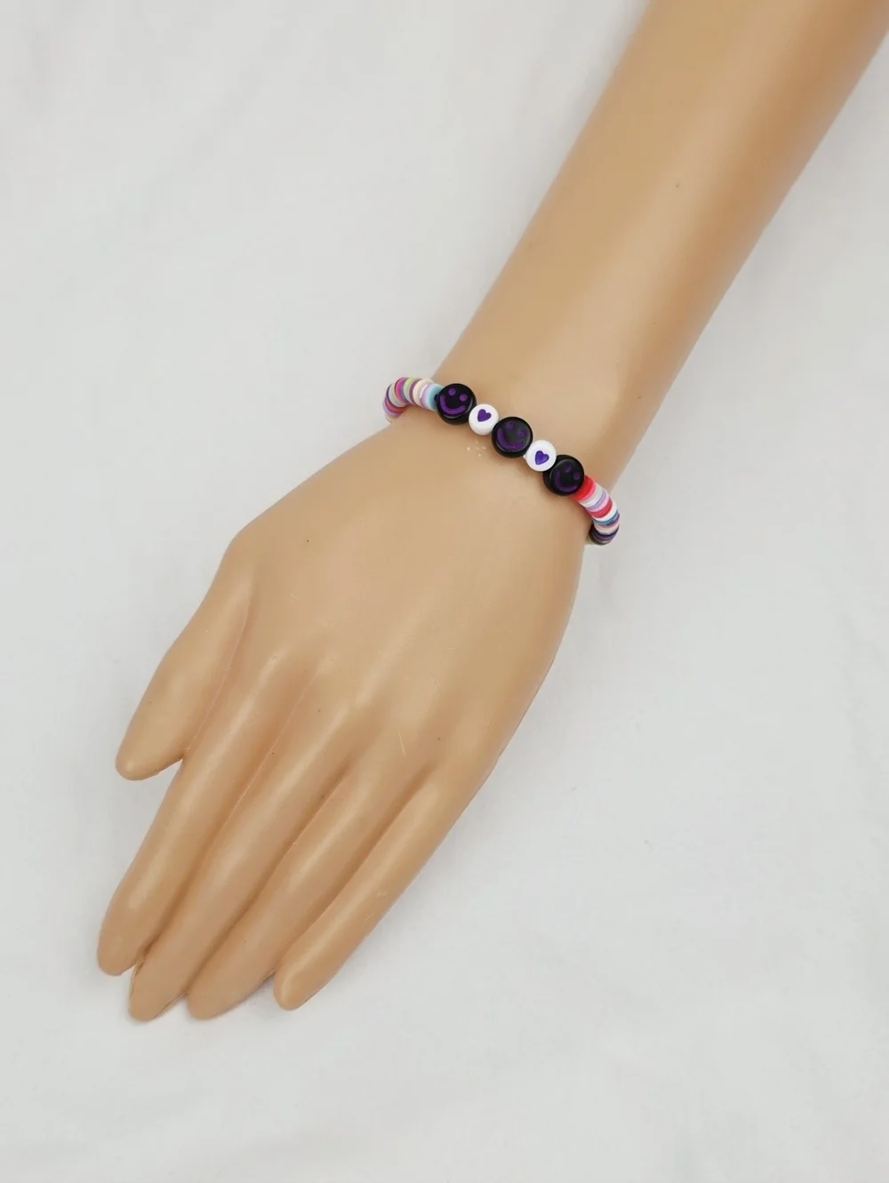 Handmade Clay Bead Multi Color Smiley Face  Bracelet